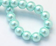 Glasparels per streng, aquamarine transparant, 8 ~ 9mm, Hole: 1 mm; over 105pcs / strand, 31.4&amp;quot; - #492272