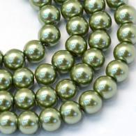 Glasparels per streng, olivedrab, 8 ~ 9mm, Hole: 1 mm; over 105pcs / strand, 31.4&amp;quot; - #217332