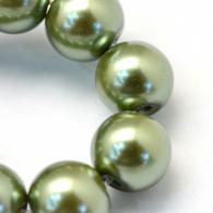 Glasparels per streng, olivedrab, 8 ~ 9mm, Hole: 1 mm; over 105pcs / strand, 31.4&amp;quot; - #217332