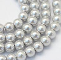 Glasparels per streng, zilver, 8 ~ 9mm, Hole: 1 mm; over 105pcs / strand, 31.4&amp;quot; - #492270