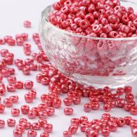 Rocailles, Gesloten Kleuren Lustered, Ronde, Crimson, 4mm, Hole: 1,5 mm; ongeveer 450pcs / 50 gramm - #217380