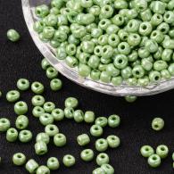 Rocailles, Gesloten Kleuren Lustered, Ronde, groengeel, 4mm, Hole: 1,5 mm; ongeveer 450pcs / 50 gramm - #217384