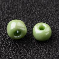 Rocailles, Gesloten Kleuren Lustered, Ronde, groengeel, 4mm, Hole: 1,5 mm; ongeveer 450pcs / 50 gramm - #217384