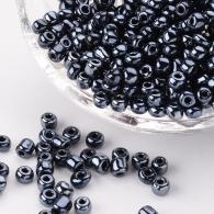 Rocailles, Gesloten Kleuren Lustered, Round, Zwart, 4mm, Hole: 1,5 mm; ongeveer 450pcs / 50 gramm - #217378