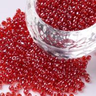Rocailles, Trans. Kleuren Lustered, ronde, rood, 2mm, Hole: 1 mm; 3000pcs / 50Gramm - #217407